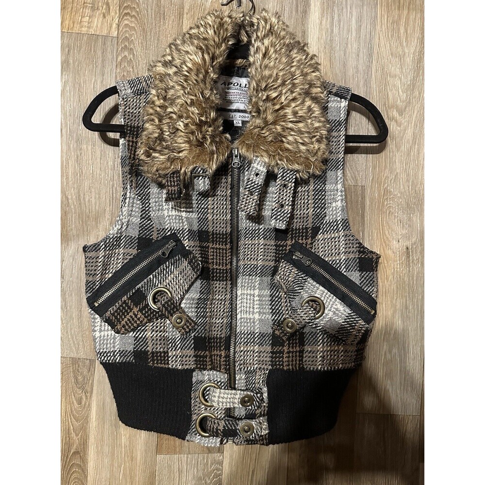 Apollo Outerwear ~ Plaid Vest with fur collar ~ size XL
